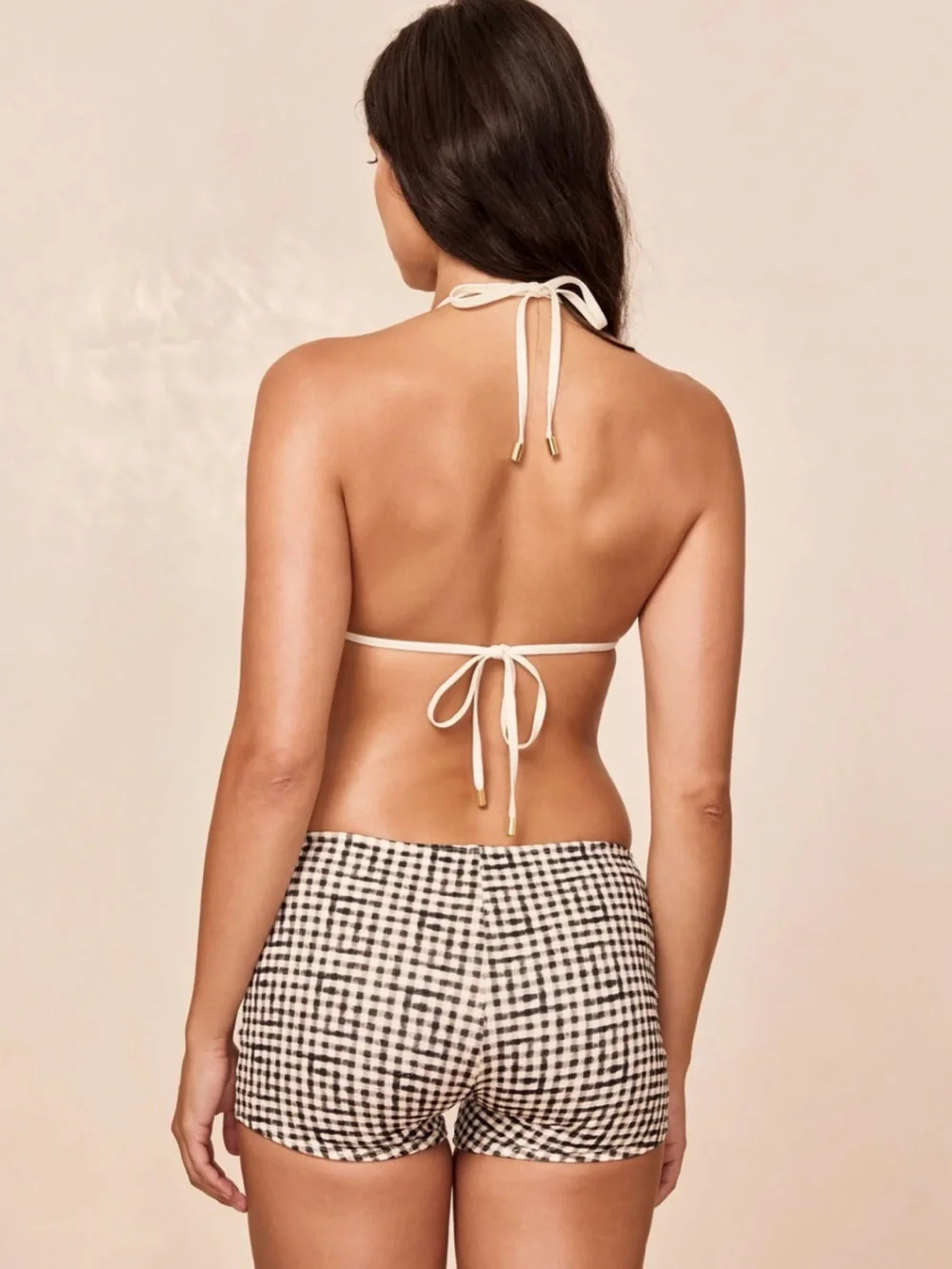 MONDAY Swimwear Black Gingham Bikini Top & Shorts Set